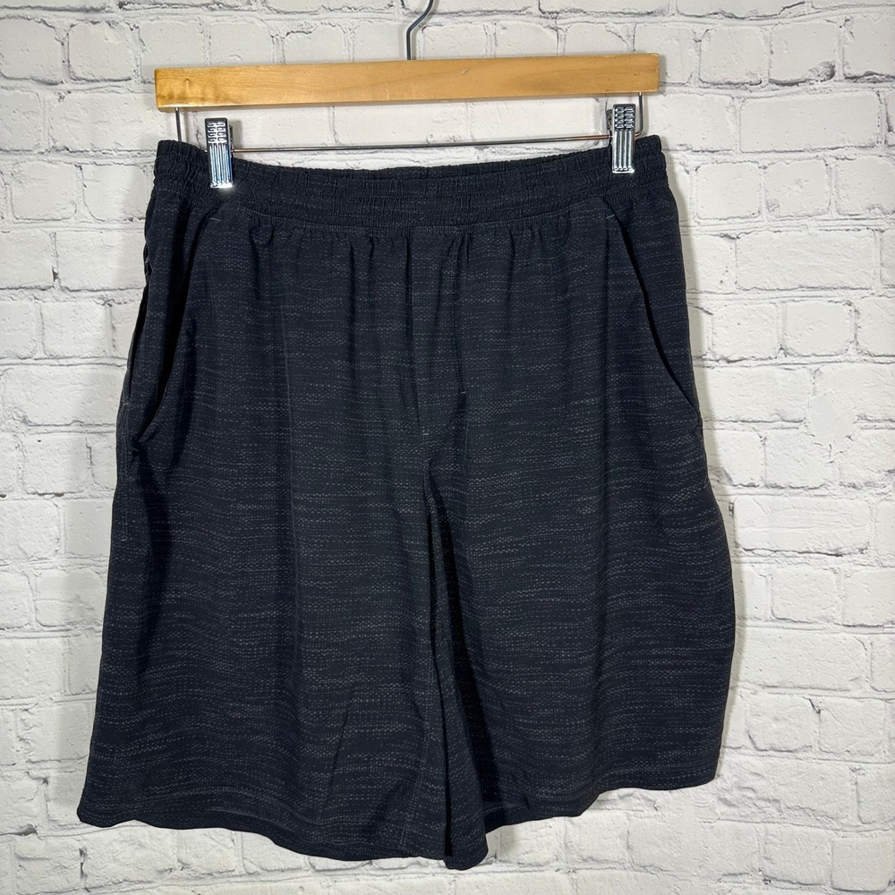 Lululemon Mens Athletic Shorts Black Grey Space Dye Zipper Pocket 9 Inch Inseam